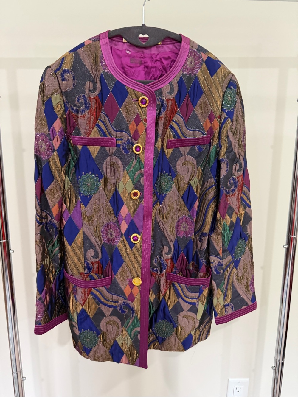louis feraud vintage purple jeweled quilted retro blazer jacket